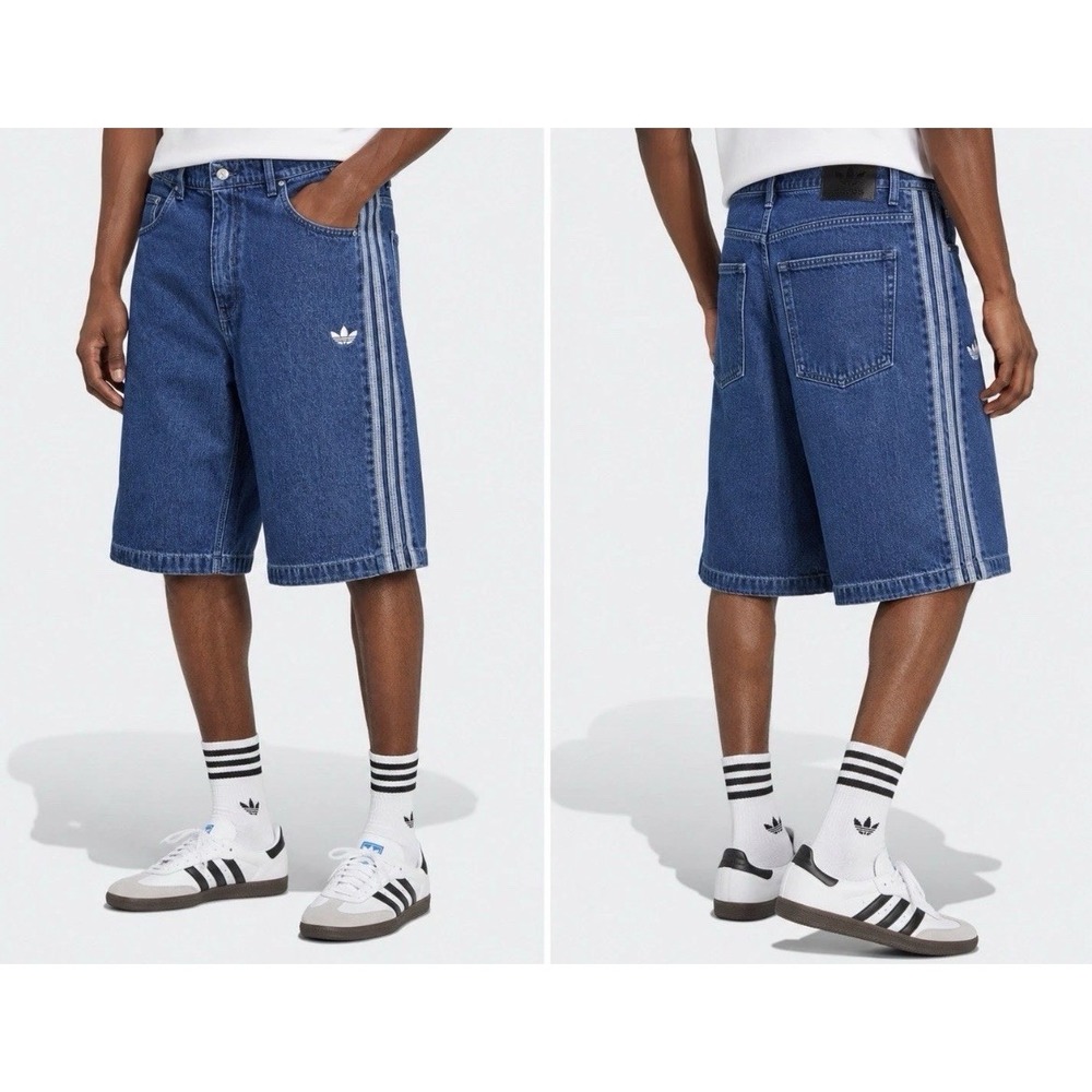 Adidas Denim Firebird Jean Shorts Adicolor Medium Blue Mens Size 34 JC6235